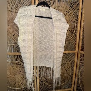 Cream Open-Knit Fringe Sweater Vest